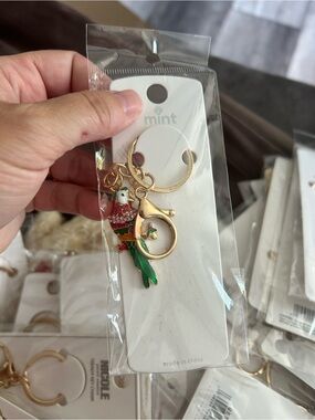 4/$50 mint Gold Parrot Keychain Charm - Green & Red